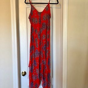 Bright red floral maxi dress